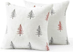 MIULEE Christmas Decorative Pillow Covers Set of 2 Faux Fur Throw Pillows with Embroidered Christmas Tree 18x18 Inch White Red Winter Couch Covers for Festival Sofa Bedroom Living Room Home Decor