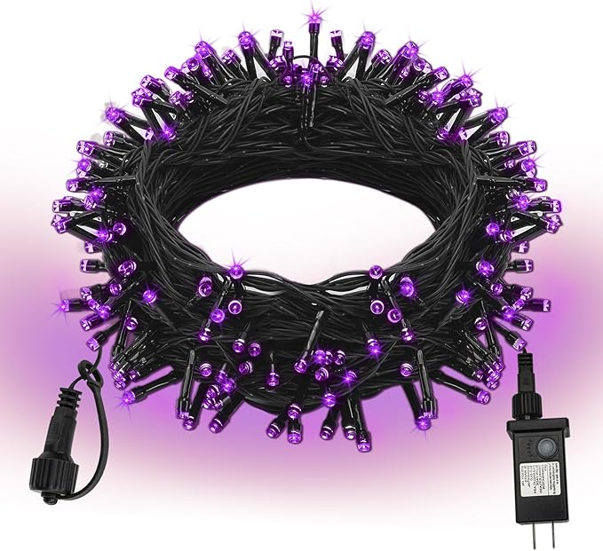 Extra Long 132FT Halloween Mini Lights, 400 LED Black Wire Fairy Starry String Lights Plug in, Timer & Memory & 8 Modes, for Indoor Outdoor Xmas Tree Wedding Party Decoration,Purple
