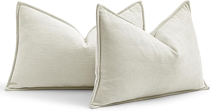 MIULEE Pack of 2 Christmas Cream White Decorative Lumbar Pillow Covers 12x20 Inch Soft Chenille Luxurious Couch Throw Pillows Farmhouse Cushion Covers with Elegant Design for Sofa Bed Home Decor