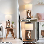 Wood Table Lamp, Vintage Nightstand Lamp with USB Charging Ports A/C, Farmhouse Bedside Lamps for Living Room