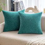 MIULEE Pack of 2 Couch Throw Pillow Covers 24x24 Inch Soft Teal Chenille Pillow Covers for Sofa Living Room Solid Dyed Pillow Cases