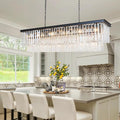 Modern Rectangular Crystal Chandelier, Farmhouse 21 Light Rectangle Chandeliers Hanging Ceiling Light Fixtures for Dining Room Kitchen Island, Living Room, Bedroom