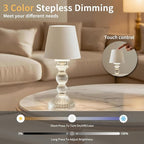 MJ PREMIER Cordless Table Lamp, Small Rechargeable Lamp with Touch Control, 9.5" H, 3 Color Stepless Dimming Battery Operated Lamps for Bedroom/Living Room/Bathroom/Kitchen/Corner/Entryway (White)