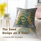 Christmas Tree Pillow Covers 22x22 Inch 2 Pcs, Xmas Pine Trees Snowflakes Grey Decorative Pillow Cases Square Cotton Cushion Cover for Winter Farmhouse Sofa Couch Bed Decor