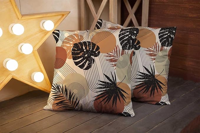 CAPSCEOLL Abstract Throw Pillow Covers,Stropical Leaves Beige 16 X 16 Inches Set of 2 Pillow Cases Decorative,Pillowcases for Bedroom,Living Room,Cushion Couch Sofa