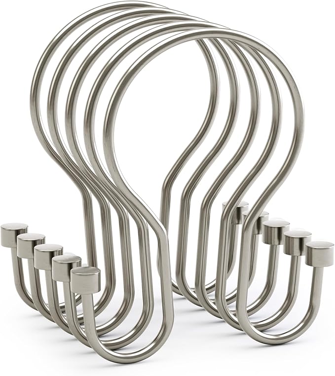 AmazerBath Shower Curtain Hooks Shower Curtain Rings with Cylindrical Design, Metal Nickel Shower Curtain Hooks Rust Proof, Smooth Glide Double Shower Hooks Rings for Shower Curtain