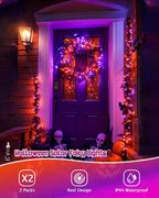 JMEXSUSS 2 Pack Solar Halloween Lights Outdoor Waterproof, Total 66FT 200 LED Orange and Purple Halloween Lights, 8 Mode Black Wire Solar Fairy String Light for Outside Yard Spooky Party Decorations