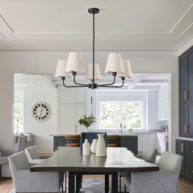 KAISITE Black Chandelier for Dining Room - 5-Light Farmhouse Dining Room Light Fixture Over Table Industrial Kitchen Lighting Fixture Ceiling Hanging Chandelier for Bedroom Living Room Foyer Entryway