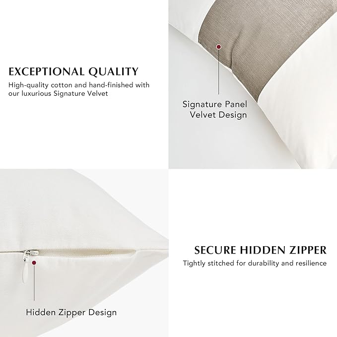 EVERGRACE x Kinsey Walsh Signature Velvet Panel Cotton Pillow Covers Set of 2, Decorative Pillow Covers 20"x20" for Couch, Square Cushion Cases for Sofa Bedroom Living Room, Sand Dune