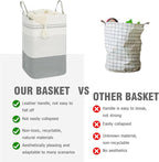 danpinera 100L Nursery Hamper, Tall Woven Laundry Basket with Long Leather Handles, Boho Laundry Hamper for Living Room & Bedroom, Eco-friendly & Convenient Decorative Storage Basket White & Gray