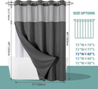 Charcoal Grey Long No Hook Waffle Weave Shower Curtain with snap-in Liner Replacement, 230GSM Waterproof Fabric Hotel Shower Curtain Set for Bathroom, Through Mesh Top Window,71Wx80H