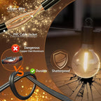 Outdoor String Lights 50ft,Led Patio Globe Lights with 27pcs Plastic Bulbs,Waterproof,Shatterproof,G40 Outdoor String Lights,34 Connectable Hanging for Backyard, Bistro, Porch, Deck, Balcony,Tent