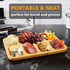 SpaceAid Charcuterie Board with Clear Lid, Portable Travel Cheese Cutting Boards for Picnic Accessories, Bamboo Serving Tray with Lids, House Warming Gifts, Black Handles, 8 Compartments