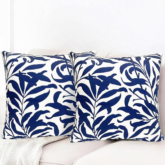 Decorative Throw Pillow Covers Set of 2 Blue Pillow Covers 18x18 inch Short Plush Couch Throw Pillow Cases Floral Throw Pillows,Farmhouse Outdoor Pillow Covers for Sofa Bed Living Room Car