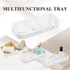 6-Piece Bathroom Accessories Set, Organizer Set with Soap Dispenser, Toothbrush Holder Set, Vanity Tray, Tumbler & 2 Cotton Swab Jars – Modern Stylish Bathroom Storage(Marble White)