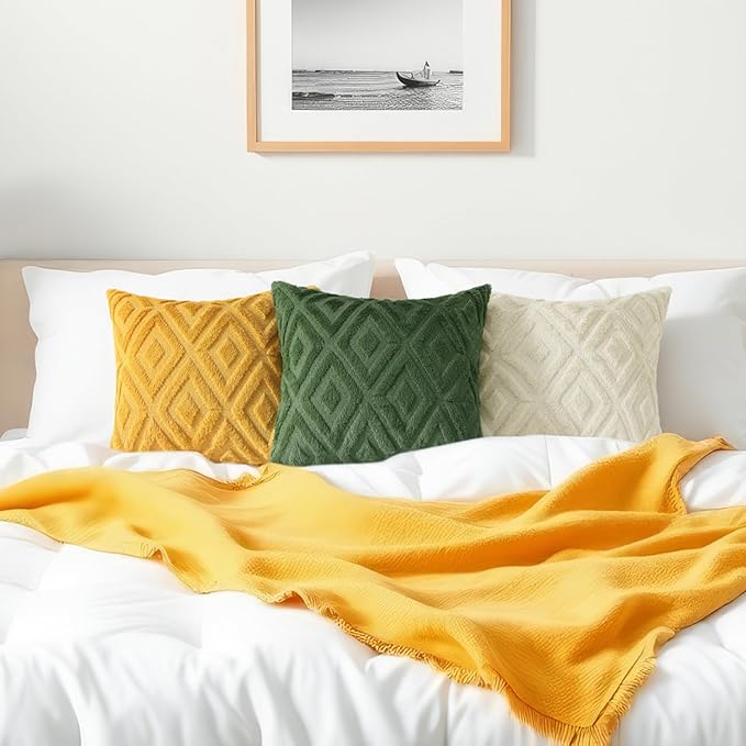 decorUhome Couch Throw Pillow Covers 12x20 Set of 2, Decorative Soft Plush Faux Wool Lumbar Neutral Accent Pillow Covers for Bed Sofa Living Room, Mustard Yellow