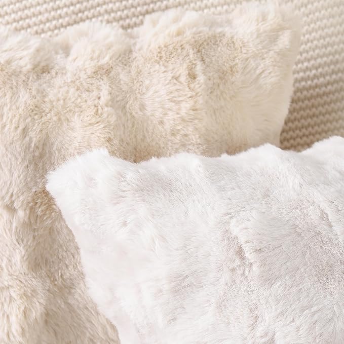 MADIZZ Pack of 2 Thick Plush Wool Throw Pillow Covers 18x18 Inch Cream Soft Neutral Decorative Throw Pillows Accent Boho Cushion Covers for Couch Sofa Bedroom Pillow Shell
