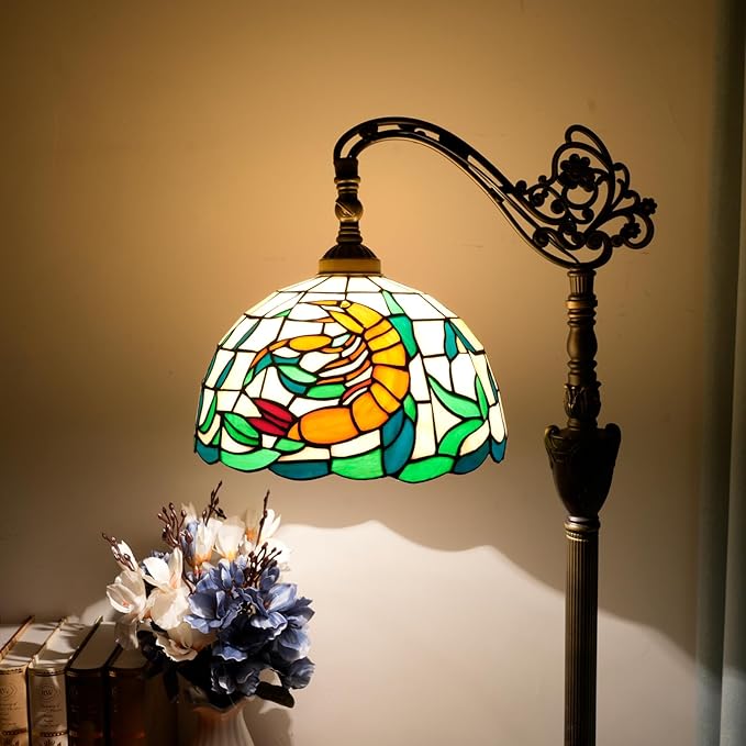 Tiffany Floor Lamp 12 Inch Stained Glass Orange Shrimp Tiffany Style Reading Lamp Retro Home Decoraton Comfortable And Relaxing Atmosphere Suitable Living Room Bedroom Coffee Shop Restaurant Study