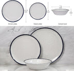 12-Piece Melamine Dinnerware Set for 4 - Retro Speckled Pattern Plates & Bowls, Lightweight & Scratch Resistant, Indoor/Outdoor Use