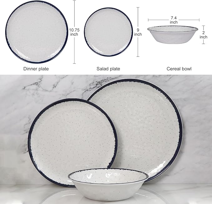 12-Piece Melamine Dinnerware Set for 4 - Retro Speckled Pattern Plates & Bowls, Lightweight & Scratch Resistant, Indoor/Outdoor Use