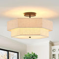 Modern Semi Flush Mount Ceiling Light 18" Modern Black Drum Ceiling Lighting Fixture with Linen Shade Vintage Ceiling Lamp for Living Room, Bedroom, Kitchen, Dining Room, Hallway, and Entryway