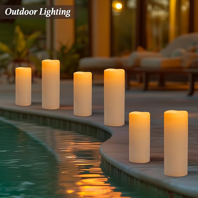 5" x 14" Large Waterproof Outdoor Flameless Candles Battery Operated LED Flickering Pillar Candles with Remote and Timer for Indoor Outdoor Lanterns, Off White, Long Lasting, Set of 2
