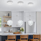 1-Light Modern Chrome Pendant Light Fixtures for Kitchen Island Small Hanging Crystal Chandelier for Bedroom Entryway Living Room Foyer Hallway LED Dimmable Chandeliers for Dining Room