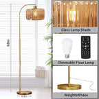 Gold Floor Lamp for Living Room,Bedroom,Mid Century Modern Standing Lamp with Remote,Dimmable Brass Tall Lamp Glass Lamp Vintage Retro Arc Floor Lamps Flower Floor Light Boho Bohemian