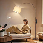 Ambimall Dimmable Arc Floor Lamp with Remote, Color Temperatures and Brightness Adjustable, Arched Floor Lamp with Rotating Head, Over Couch Arched Reading Light for Living Room (Deep Beige and Brown)