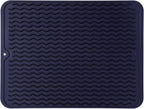 Silicone Dish Drying Mat for Multiple Usage,Easy clean,Eco-friendly,Heat-resistant Silicone Mat for Kitchen Counter or Sink,Refrigerator or drawer liner Navy Blue L 16 inches x 12 inches