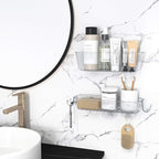 TZAMLI Shower Caddy, Adhesive Shower Organizer Rustproof Shelf with Razor Holder and Hook, Wall Mounted Shelves Rack for Bathroom Kitchen Storage (Clear, 2 Pack)