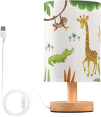 Table Lamp African Animal Giraffe Crocodile Monkey Palm Tree Jungle Leaf Nightstand Lamp with Wood Base Fabric Lamp Shade Bedside Desk Lamp for Living Room Bedroom Kids Room Office