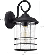 MICSIU Textured Black Exterior Wall Sconce, 12 Inch Outdoor Light Fixture with Clear Seedy Glass, Waterproof Outside Lights for Porch, Entryway, Home, Patio,Garage,Doorway