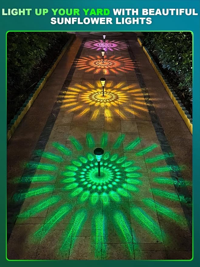 ROOR Solar Pathway Lights 12 Pack, Outdoor Solar Yard Lights, RGB Color Changing+Warm White, IP67 Waterproof for Garden Path Backyard Christmas Lawn Landscape Decorative