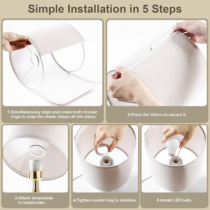 18.5" Table Lamp Set of 2 for Living Room Bedroom, Bedside Lamps for Night Stands, Desk Nightstand Lamp Dimmable, Modern Linen Cream Ceramic Lamps