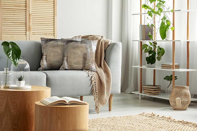 CAPSCEOLL Beige and Grey Throw Pillow Covers 18X18,Brown Abstract Art Painting Aesthetic Modern Square Decorative Pillow Covers Soft Throw Pillows for Couch Sofa Bedroom,Set of 2
