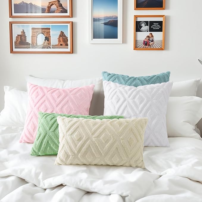 decorUhome Couch Throw Pillow Covers 26x26 Set of 2, Decorative Soft Plush Faux Wool Neutral Accent Pillow Covers for Bed Sofa Living Room, Light Pink