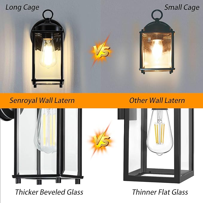 Outdoor Wall Light, Exterior Lighting Fixture Wall Sconce, Black Porch Light Fixture with Clear Beveled Glass, Outdoor Wall Lantern Waterproof Anti-Rust E26 Socket for Front Door, Entryway