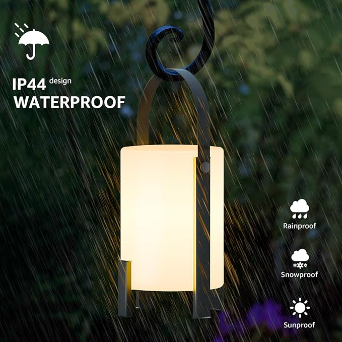 uuffoo LED Lamp Shower Lamp Rechargeable Lantern Table Lamp Cordless 3000K and Candle Light IP44 Dimmable for Indoor Outdoor Bathroom Patio Camping Restaurant Home
