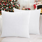 Simmore Decorative Fall Throw Pillow Covers 24x24 Set of 2, Soft Natural Plush Flannel Double-Sided Fluffy Couch Pillow Covers for Sofa Living Room, White
