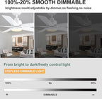 YUHAO 48 Inch White Ceiling Fan with Light and Remote Control.Noiseless,Dimmable, 3CCT,6 Speeds Reversible, Modern DC Ceiling Fans for Indoor Use