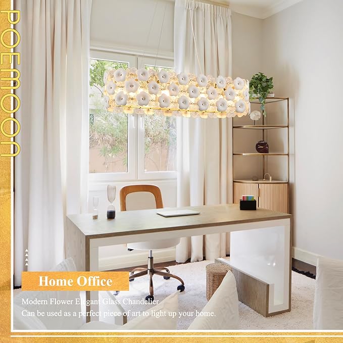 Modern Flower Glass Chandeliers for Dining Room L36” Oval Ceiling Pendant Light Fixture Luxury Gold 8-Light Contemporary Chandelier for Living Room Kitchen Island Bar, E12