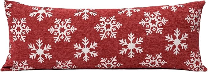 Reversible Christmas Pillow Covers 14x36, Chenille Double-Sided Snowflake & Tree, Cozy Farmhouse Holiday Throw Pillowcases with Hidden Zipper for Sofa, Couch and Bed(Red,36x14)
