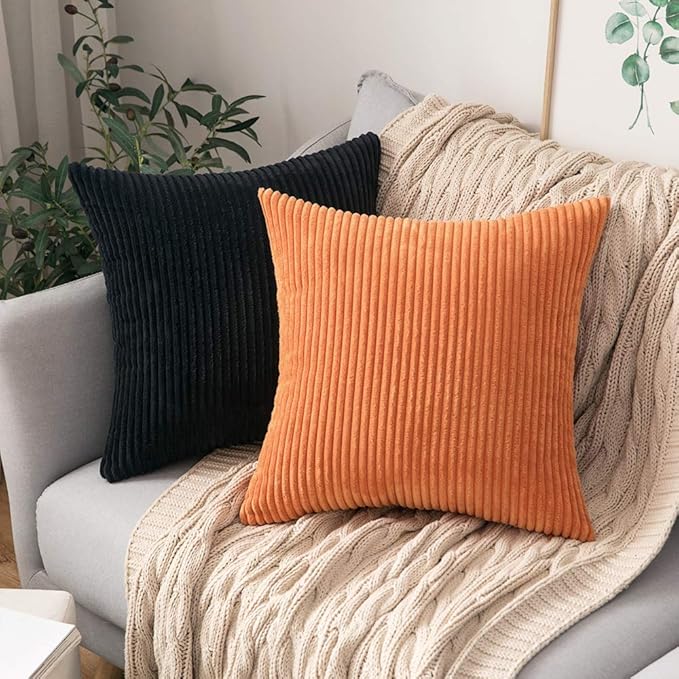 MIULEE Winter Pack of 2 Corduroy Soft Soild Decorative Square Throw Pillow Covers Cushion Cases Pillow Cases for Couch Sofa Bedroom Car 18 x 18 Inch 45 x 45 cm Black