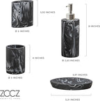 ZCCZ Bathroom Accessories Set, 4-Piece Marble Pattern with Soap Dispenser, Toothbrush Holder, Tumbler, and Soap Dish for Modern Bath Décor, Elegant and Durable Design for Home or Office Bathrooms