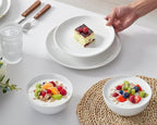 ONEMORE Plates and Bowls Set for 4 - Microwave & Dishwasher Safe Porcelain Dinnerware Set Service for 4 - Ceramic Dishes Set(12 Pcs) - White
