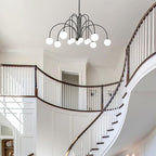 L52” Modern Sputnik Chandelier Large 12 Lights Mid Century Milk Glass Globe Ceiling Pendant Lighting Luxury for High Ceiling Foyer Staircase Living Dining Room