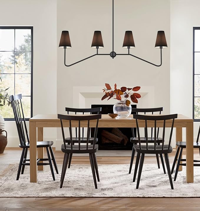 Electro bp;47" W 4-Light Linear Kitchen Island Lighting Fixture Classic Chandeliers Matt Black with Black Linen Shades 160W
