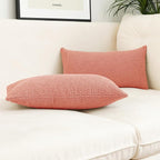 Jeneoo Coral Pink Decorative Long Lumbar Thick Throw Pillow Covers Fine Textured Boucle Couch Cushion Cases for Sofa Decor, Set of 1, 14 x 36 Inch