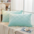 JAUXIO Diamond Pinch Pleated Crystal Velvet Pillowcases 2 Pack Solid Pintuck Throw Cushion Cover for Home Decor Hidden Zipper Closure (Mint Aqua, King)